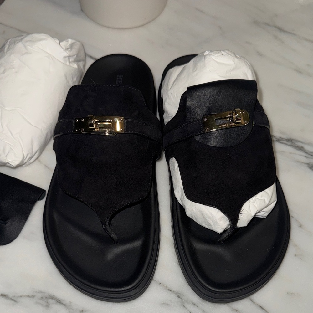Hermes empire suede Sandals with kelly lock